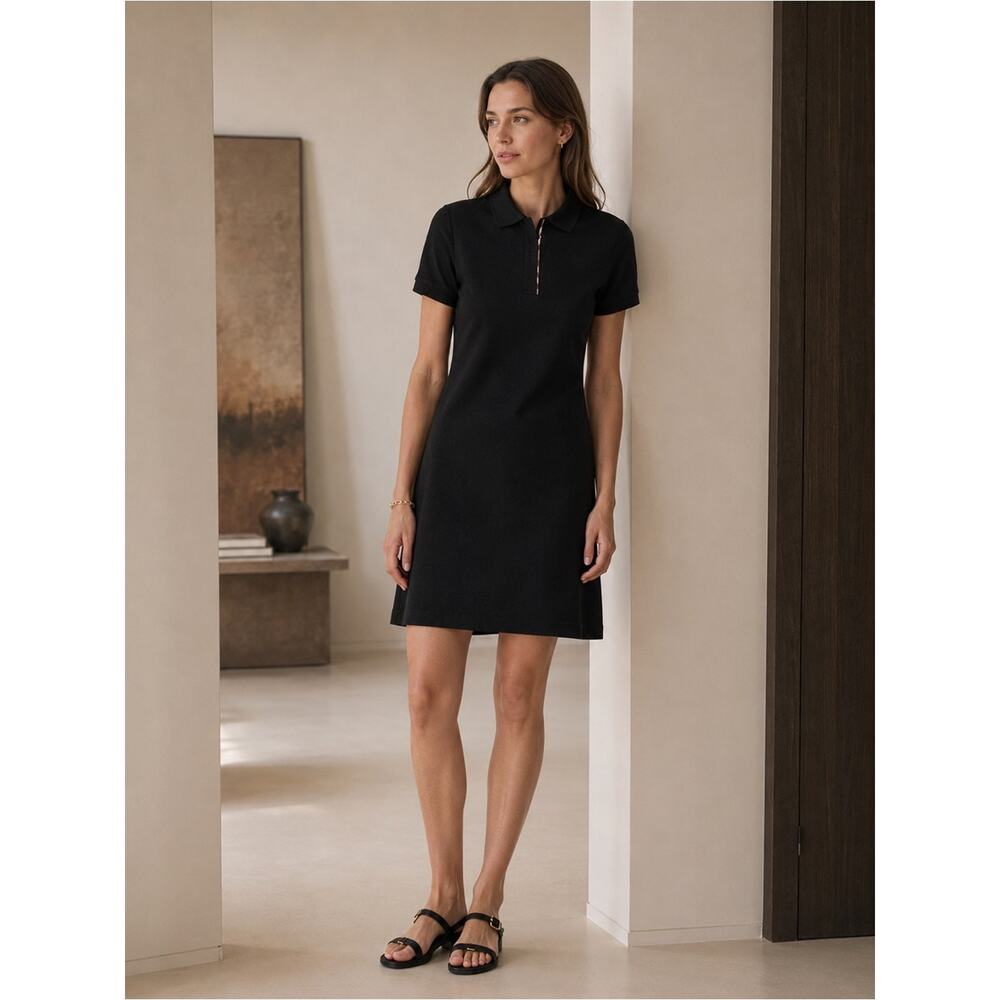 Burberry Black Polo Mini Dress with Signature Check New L - Picture 2 of 10